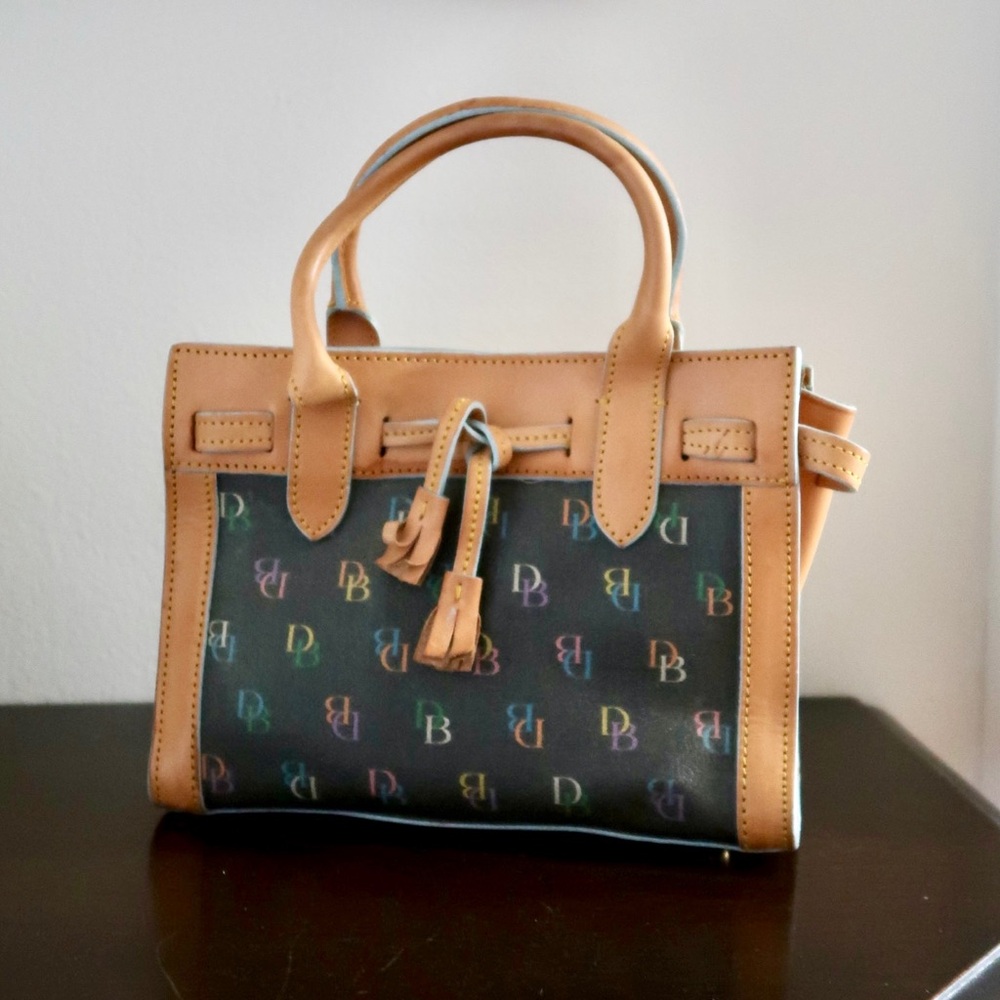 Vintage Y2K Dooney & Bourke Multicolor Monogram Small Top Handle Bag in Black
